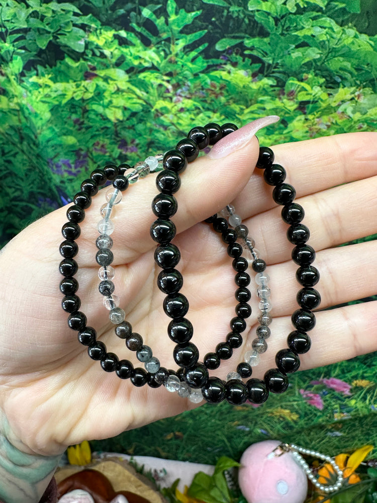 Bad Vibes be Gone - 3 count Bracelet Set - Black Tourmaline, Obsidian and Tourmalated Quartz