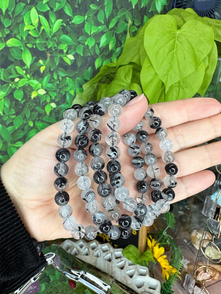 Tourmalated Quartz bracelet - Empath, Protection from negativity, balances yin and Yang