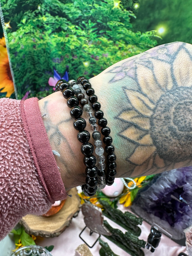 Bad Vibes be Gone - 3 count Bracelet Set - Black Tourmaline, Obsidian and Tourmalated Quartz