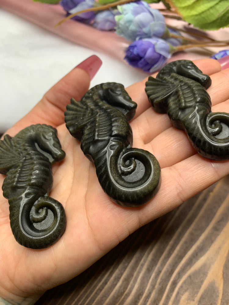 Golden Sheen Obsidian Seahorse