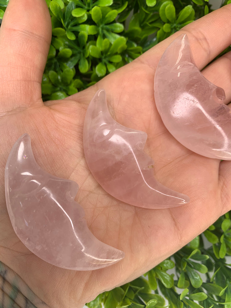 Rose Quartz Moon Carving