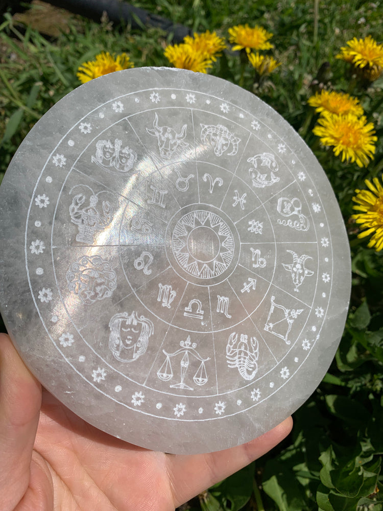 Selenite Zodiac Plate