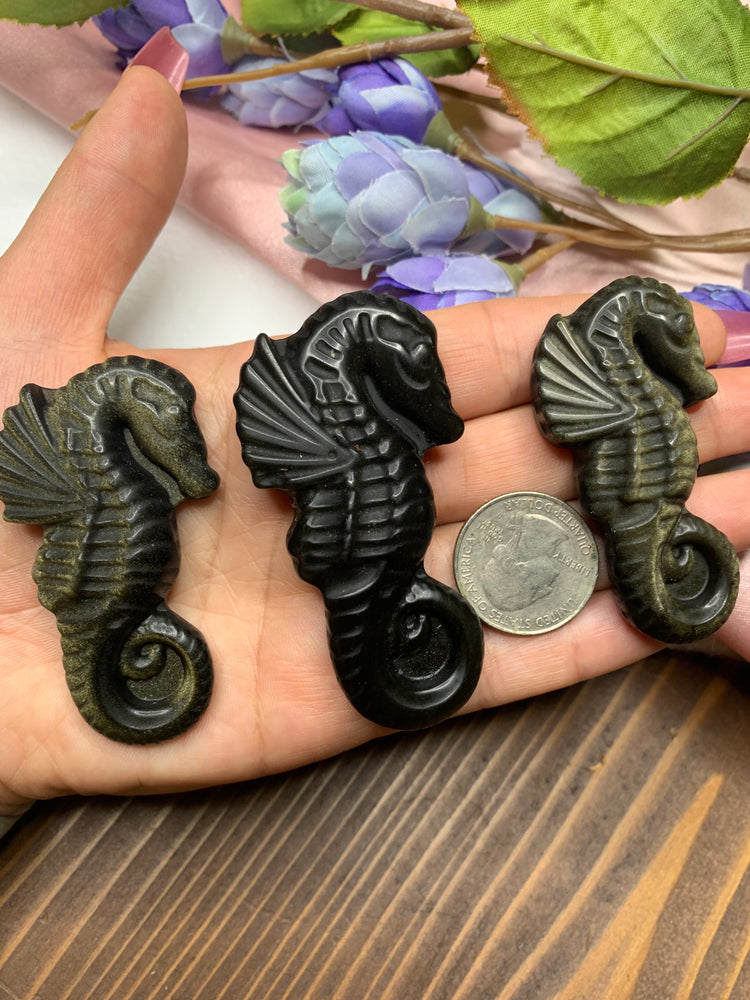 Golden Sheen Obsidian Seahorse