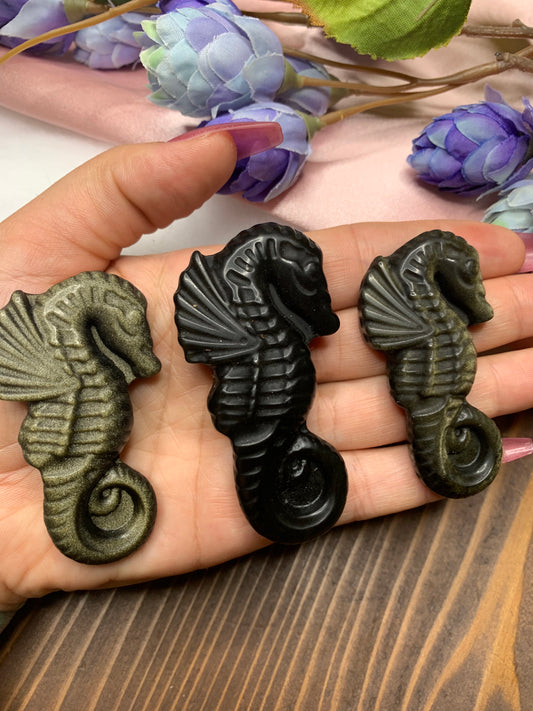 Golden Sheen Obsidian Seahorse