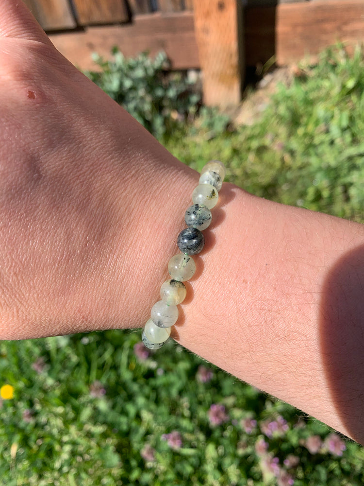 Prehnite with Epidote inclusion bracelet